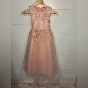 Girls' Blush Pink/Peach Floral  Tulle Flower Girl Dress